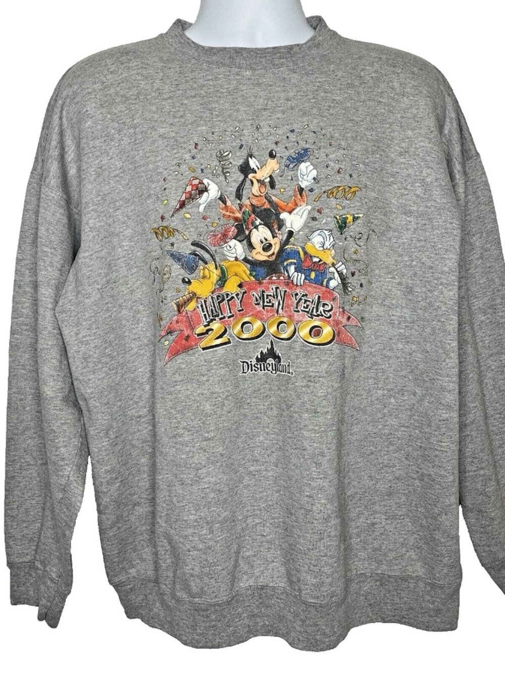 Vintage Y2K Disneyland Crew Neck Sweatshirt Size L/XL Heather Gray New Year 2000 - Picture 1 of 9